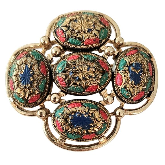 Sarah Coventry Glass Mosaic Style Light Of The East Brooch Book Piece J124 - Picture 7 of 7